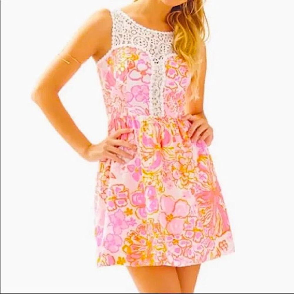 NWOT Lilly Pulitzer Raegan Dress Resort White Happiness Is Sleeveless Fit Flare